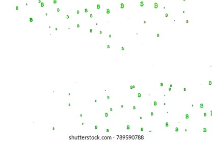 Light Green vector pattern with symbols of Bitcoins. Colored symbols of cryptocurrency on white background. Best design for your ad, poster, banner of BTC money.