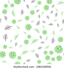 Light Green vector seamless abstract design with leaves and flowers. Colorful illustration in doodle style with leaves, flowers. Pattern for colorful books and pages for kids.