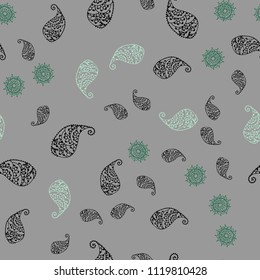 Light Green vector seamless abstract backdrop with leaves and flowers. Abstract illustration with leaves, flowers in doodles style. Pattern for heads of websites and designs.