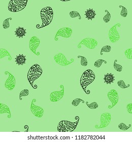Light Green vector seamless abstract pattern with leaves and flowers. Shining colored illustration with leaves and flowers. Doodle design can be used for your web site.