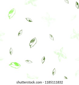 Light Green vector seamless abstract backdrop with leaves. Glitter abstract illustration with doodles and leaves. Pattern for design of fabric, wallpapers.