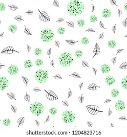 Light Green vector seamless abstract background with leaves, flowers. Colorful abstract illustration with leaves in doodle style. Design for textile, fabric, wallpapers.