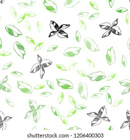 Light Green vector seamless abstract pattern with leaves. Shining colored illustration with leaves in doodle style. Pattern for trendy fabric, wallpapers.