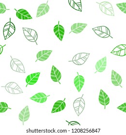 Light Green vector seamless abstract background with leaves. Colorful illustration in doodle style with leaves. Pattern for design of fabric, wallpapers.