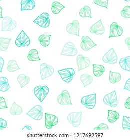 Light Green vector seamless abstract background with leaves. New colorful illustration in doodle style with leaves. Pattern for design of window blinds, curtains.