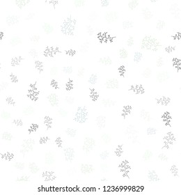 Light Green vector seamless abstract background with leaves, branches. Sketchy doodles on white background. Pattern for design of fabric, wallpapers.