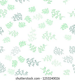 Light Green vector seamless abstract background with branches. Leaves, branches in natural style on white background. Pattern for design of fabric, wallpapers.