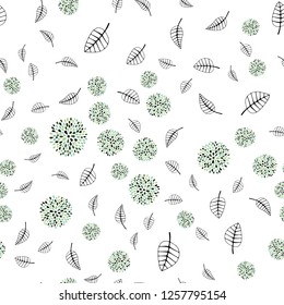 Light Green vector seamless abstract background with leaves, flowers. Colorful abstract illustration with leaves in doodle style. Template for business cards, websites.