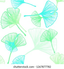 Light Green vector seamless abstract pattern with leaves. Sketchy doodles with leaves on blurred background. Texture for window blinds, curtains.