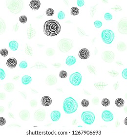 Light Green vector seamless abstract backdrop with leaves and flowers. Colorful illustration in doodle style with leaves, flowers. Pattern for design of fabric, wallpapers.