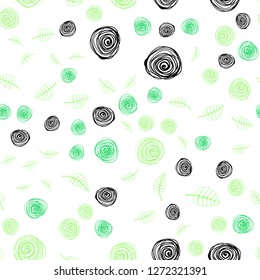 Light Green vector seamless abstract backdrop with leaves and flowers. Leaves and flowers with gradient on white background. Pattern for trendy fabric, wallpapers.