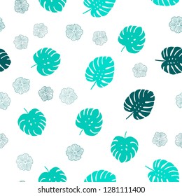 Light Green vector seamless abstract design with flowers, leaves. Brand new colored illustration with leaves and flowers. Template for business cards, websites.