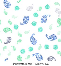 Light Green vector seamless abstract backdrop with leaves and flowers. Glitter abstract illustration with leaves and flowers. Pattern for trendy fabric, wallpapers.