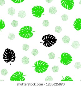 Light Green vector seamless abstract background with flowers, leaves. Leaves and flowers with gradient on white background. Texture for window blinds, curtains.