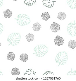 Light Green vector seamless abstract pattern with flowers, leaves. Leaves, flowers in natural style on white background. Template for business cards, websites.