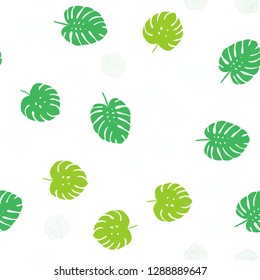 Light Green vector seamless abstract background with flowers, leaves. Sketchy doodles on white background. Texture for window blinds, curtains.