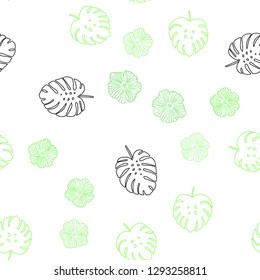 Light Green vector seamless abstract background with flowers, leaves. Colorful abstract illustration with leaves in doodle style. Design for textile, fabric, wallpapers.