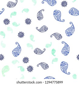 Light Green vector seamless abstract pattern with leaves and flowers. Colorful abstract illustration with leaves in doodle style. Pattern for design of fabric, wallpapers.