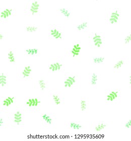 Light Green vector seamless abstract background with leaves. Sketchy doodles with leaves on blurred background. Template for business cards, websites.