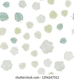 Light Green vector seamless abstract background with flowers, leaves. Doodle illustration of leaves and flowers in Origami style. Design for textile, fabric, wallpapers.