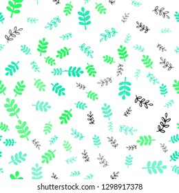 Light Green vector seamless abstract backdrop with leaves, branches. Colorful illustration in doodle style with leaves, branches. Design for wallpaper, fabric makers.
