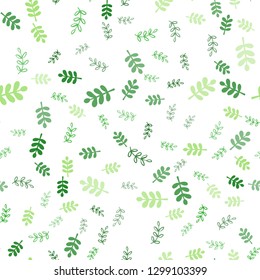 Light Green vector seamless abstract background with leaves, branches. Illustration with doodles on abstract template. Design for wallpaper, fabric makers.