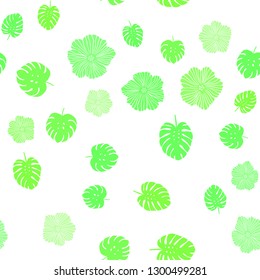 Light Green vector seamless abstract pattern with flowers, leaves. Colorful illustration in doodle style with leaves, flowers. Template for business cards, websites.