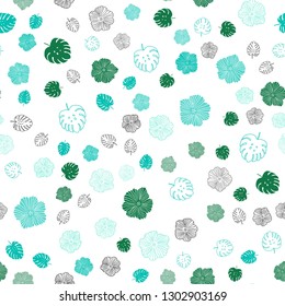 Light Green vector seamless abstract background with leaves, flowers. Glitter abstract illustration with leaves and flowers. Pattern for design of fabric, wallpapers.