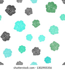 Light Green vector seamless abstract backdrop with flowers. Flowers with gradient on white background. Texture for window blinds, curtains.