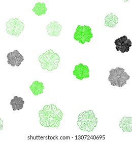 Light Green vector seamless abstract pattern with flowers. Abstract illustration with flowers in doodles style. Texture for window blinds, curtains.