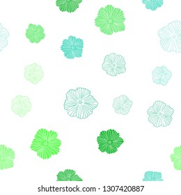 Light Green vector seamless abstract pattern with flowers. Abstract illustration with flowers in doodles style. Texture for window blinds, curtains.