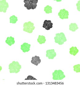 Light Green vector seamless abstract backdrop with flowers. Sketchy doodle flowers on white background. Pattern for design of fabric, wallpapers.