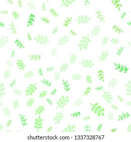 Light Green vector seamless abstract pattern with leaves, branches. Leaves, branches in natural style on white background. Texture for window blinds, curtains.