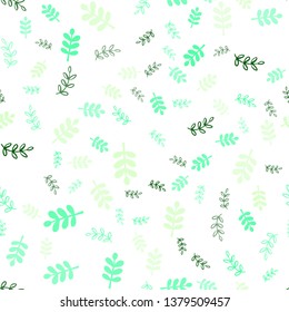 Light Green vector seamless abstract pattern with leaves, branches. Leaves, branches in natural style on white background. Texture for window blinds, curtains.