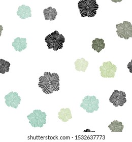 Light Green vector seamless abstract backdrop with flowers. Flowers in natural style on white background. Texture for window blinds, curtains.