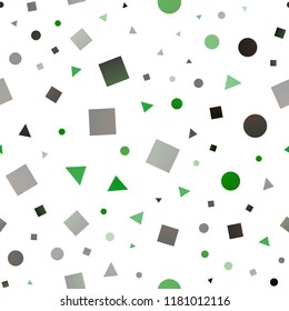 Light Green vector seamless backdrop with lines, circles, rhombus. Abstract gradient illustration with circles, triangles, cubes. Design for textile, fabric, wallpapers.