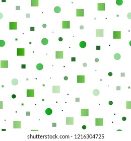 Light Green vector seamless backdrop with dots, spots, cubes. Colorful gradient with circles, rectangles on abstract backdrop. Trendy design for wallpaper, fabric makers.