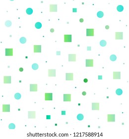 Light Green vector seamless backdrop with dots, spots, cubes. Abstract illustration with colorful circles, rectangles. Pattern for design of fabric, wallpapers.