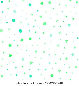 Light Green vector seamless backdrop with lines, circles, rhombus. Abstract gradient illustration with circles, triangles, cubes. Template for business cards, websites.