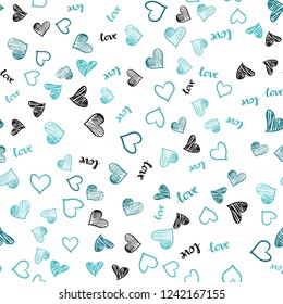 Light Green vector seamless backdrop with phrase LOVE YOU, hearts. Colorful illustration with quote LOVE YOU, hearts. Design for wallpaper, fabric makers.