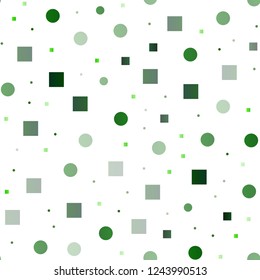 Light Green vector seamless backdrop with dots, spots, cubes. Colorful gradient with circles, rectangles on abstract backdrop. Trendy design for wallpaper, fabric makers.