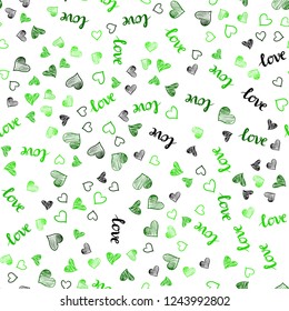 Light Green vector seamless backdrop with phrase LOVE YOU, hearts. Romantic illustration with colorful phrase LOVE YOU, hearts. Design for wallpaper, fabric makers.