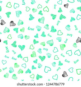 Light Green vector seamless backdrop with phrase LOVE YOU, hearts. Romantic illustration with colorful phrase LOVE YOU, hearts. Design for wallpaper, fabric makers.