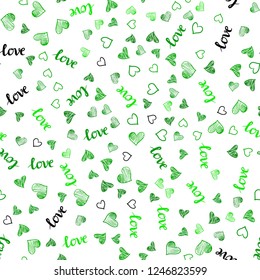Light Green vector seamless backdrop with phrase LOVE YOU, hearts. Romantic illustration with colorful phrase LOVE YOU, hearts. Texture for window blinds, curtains.