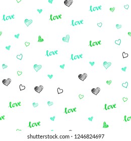 Light Green vector seamless backdrop with phrase LOVE YOU, hearts. Illustration with phrase LOVE YOU, hearts for valentine's day. Design for wallpaper, fabric makers.