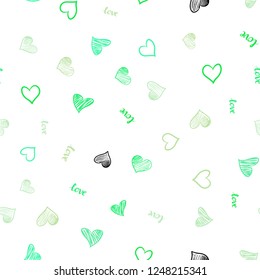 Light Green vector seamless backdrop with phrase LOVE YOU, hearts. Illustration with words of love, hearts in abstract style. Design for wallpaper, fabric makers.