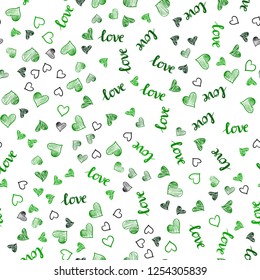 Light Green vector seamless backdrop with phrase LOVE YOU, hearts. Illustration with phrase LOVE YOU, hearts for valentine's day. Design for wallpaper, fabric makers.