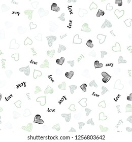 Light Green vector seamless backdrop with phrase LOVE YOU, hearts. Romantic illustration with colorful phrase LOVE YOU, hearts. Texture for window blinds, curtains.