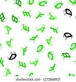 Light Green vector seamless backdrop with 3D english symbols. Shining colorful 3D illustration with isolated letters. Pattern for trendy fabric, wallpapers.