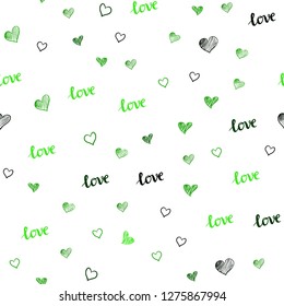 Light Green vector seamless backdrop with phrase LOVE YOU, hearts. Colorful illustration with quote LOVE YOU, hearts. Design for textile, fabric, wallpapers.
